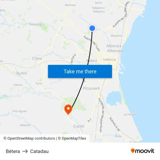 Bétera to Catadau map