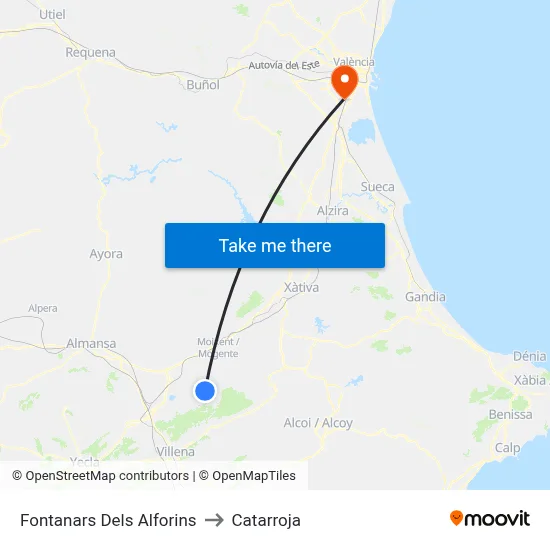 Fontanars Dels Alforins to Catarroja map