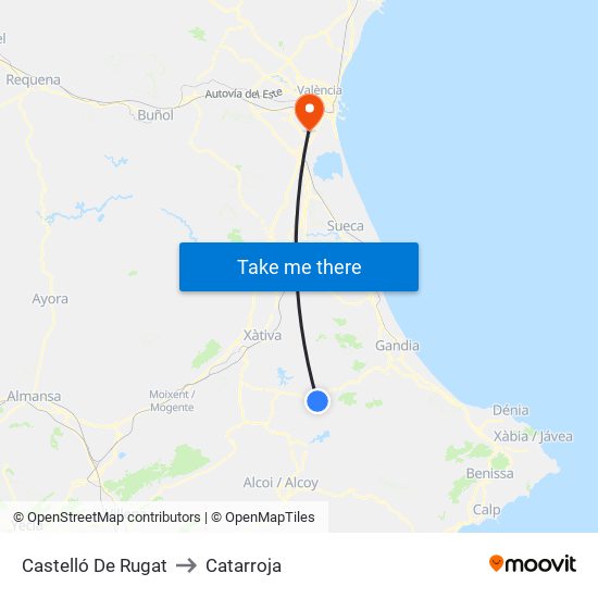 Castelló De Rugat to Catarroja map