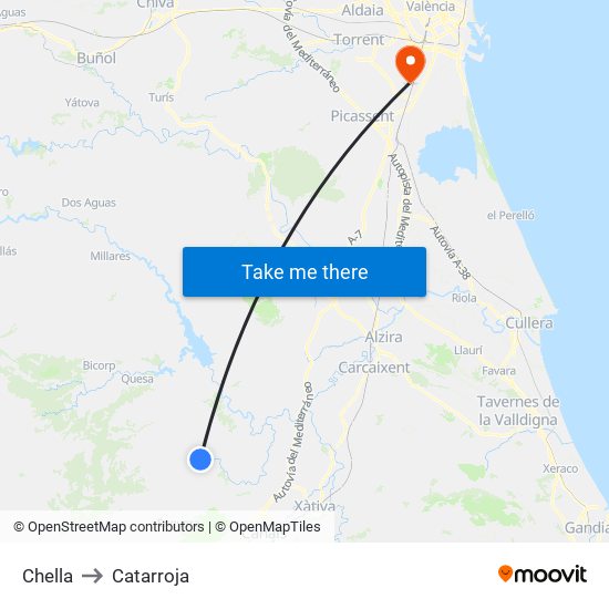 Chella to Catarroja map