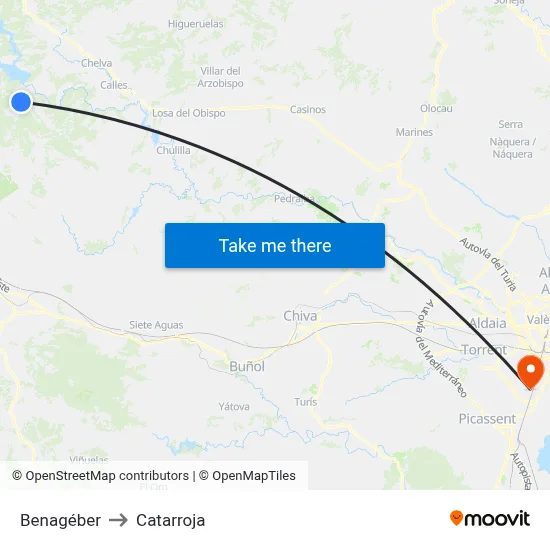 Benagéber to Catarroja map