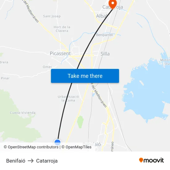 Benifaió to Catarroja map