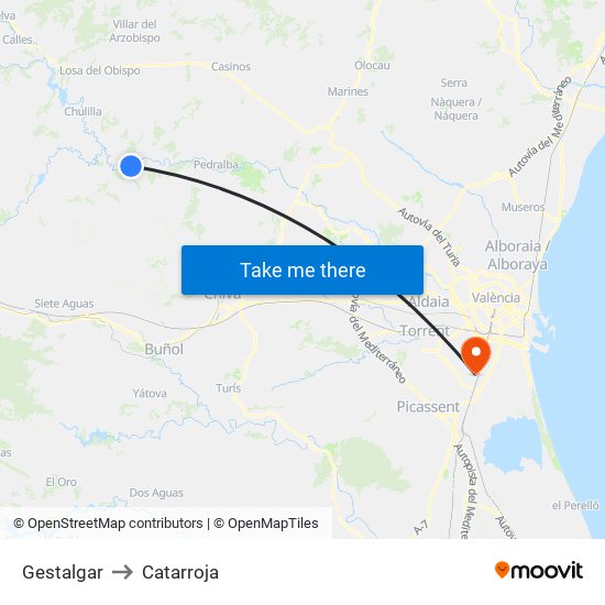 Gestalgar to Catarroja map