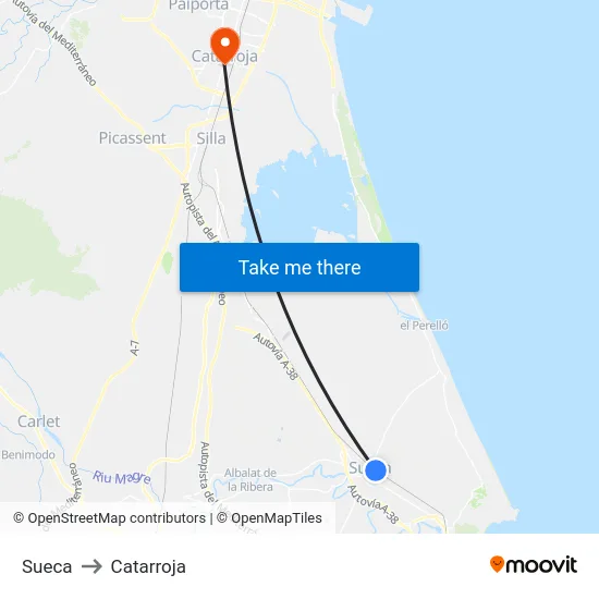 Sueca to Catarroja map