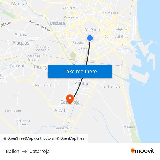 Bailén to Catarroja map