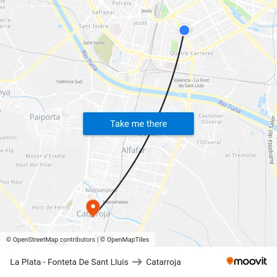 La Plata  - Fonteta De Sant Lluís to Catarroja map