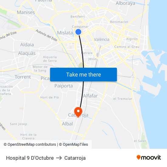 Hospital 9 D'Octubre to Catarroja map