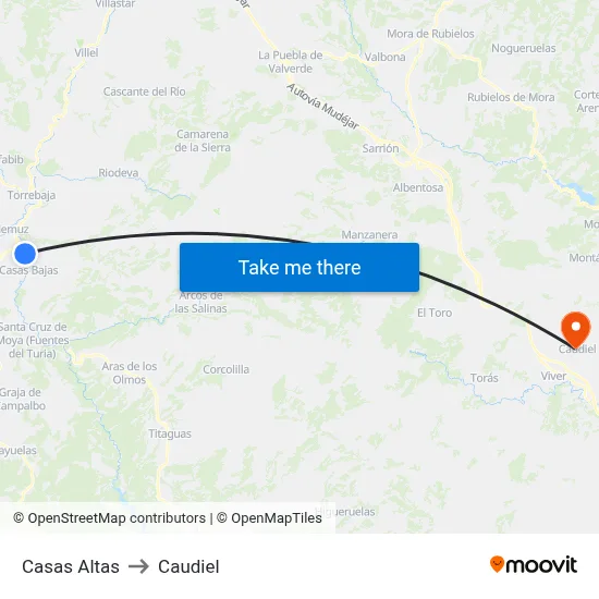 Casas Altas to Caudiel map