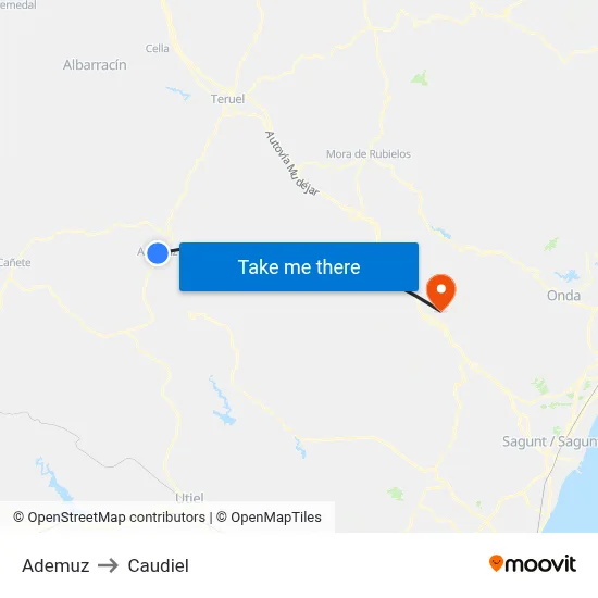 Ademuz to Caudiel map