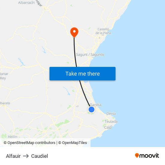 Alfauir to Caudiel map