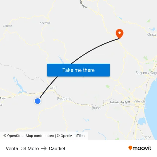 Venta Del Moro to Caudiel map