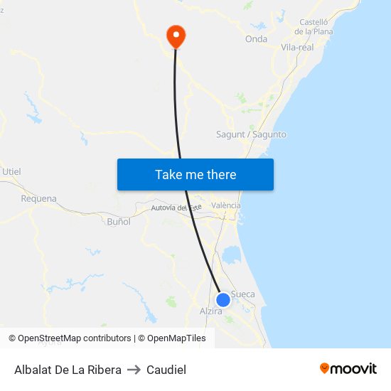 Albalat De La Ribera to Caudiel map