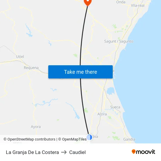 La Granja De La Costera to Caudiel map
