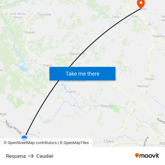 Requena to Caudiel map