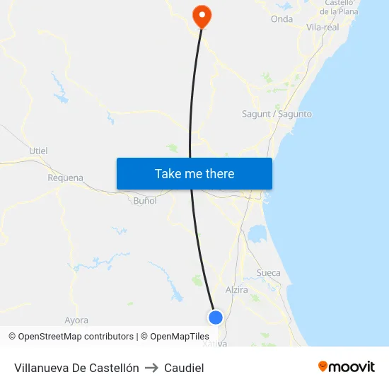 Villanueva De Castellón to Caudiel map