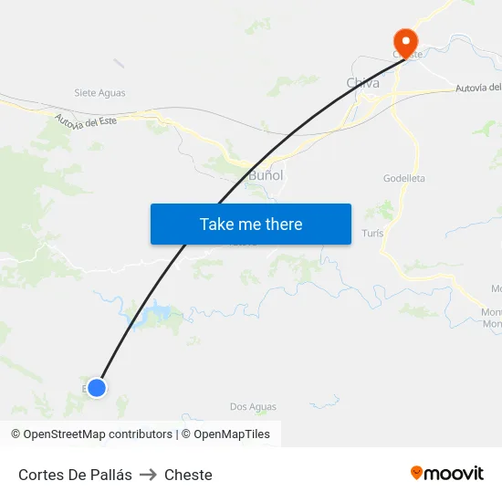 Cortes De Pallás to Cheste map