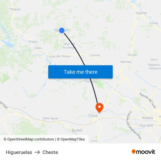 Higueruelas to Cheste map