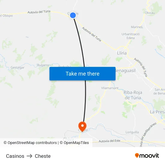 Casinos to Cheste map