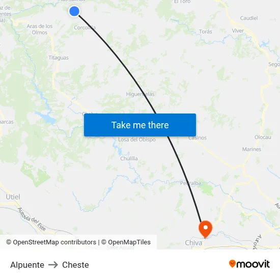 Alpuente to Cheste map