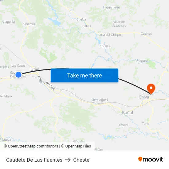 Caudete De Las Fuentes to Cheste map