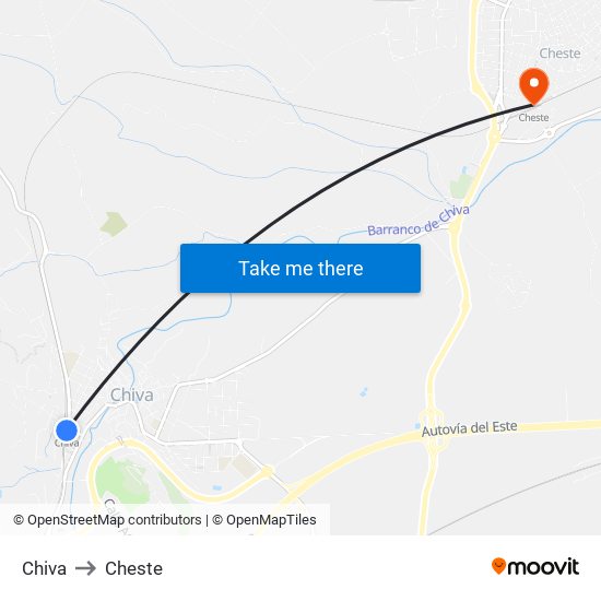 Chiva to Cheste map