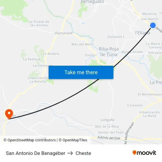 San Antonio De Benagéber to Cheste map