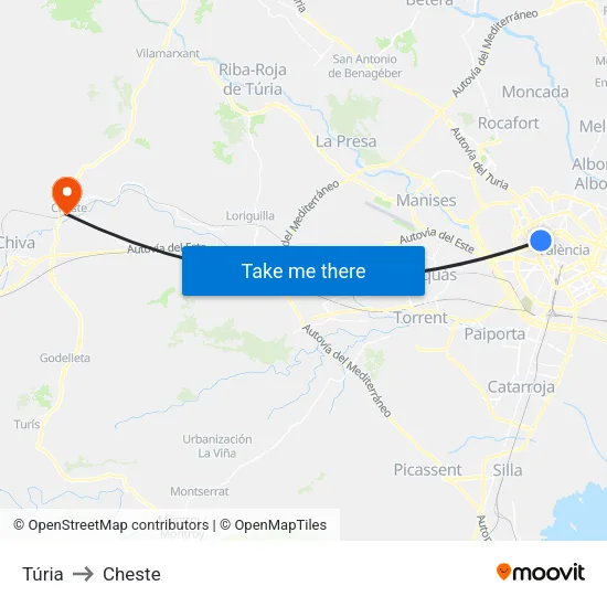 Túria to Cheste map