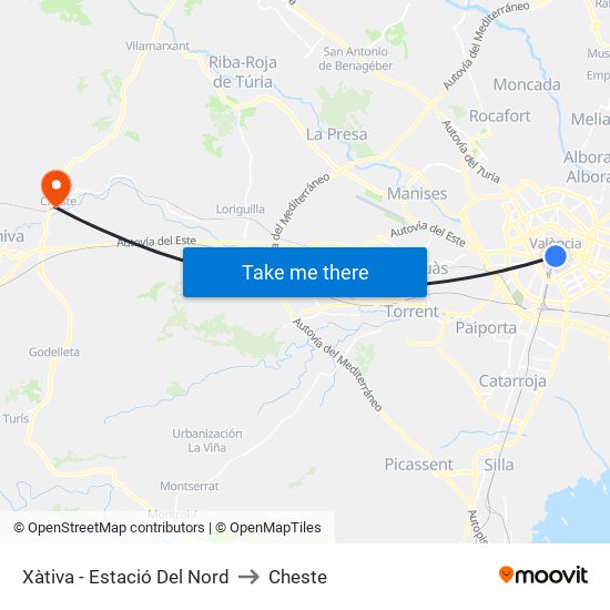 Xàtiva - Estació Del Nord to Cheste map