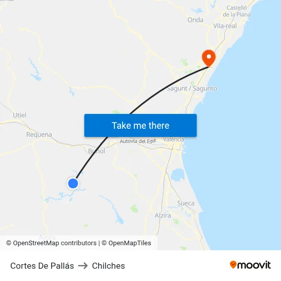Cortes De Pallás to Chilches map