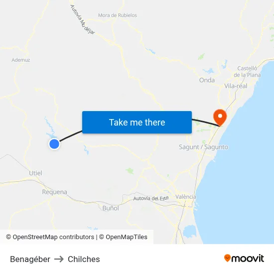 Benagéber to Chilches map