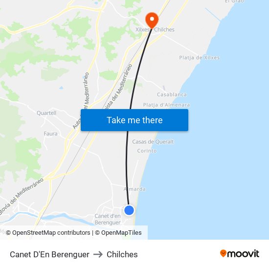 Canet D'En Berenguer to Chilches map