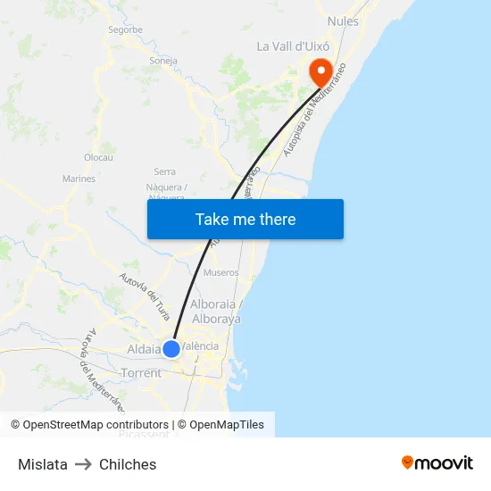 Mislata to Chilches map