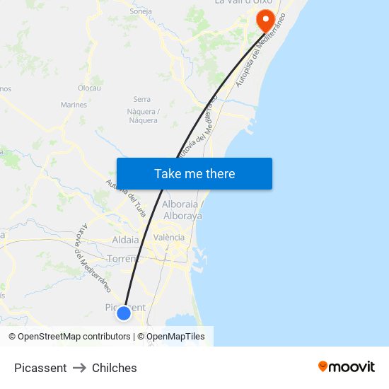 Picassent to Chilches map