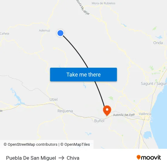 Puebla De San Miguel to Chiva map