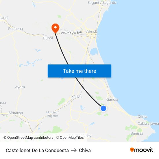Castellonet De La Conquesta to Chiva map