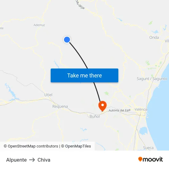 Alpuente to Chiva map