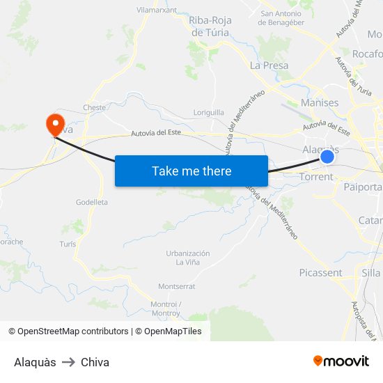 Alaquàs to Chiva map
