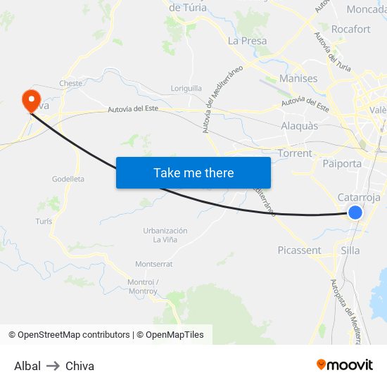Albal to Chiva map