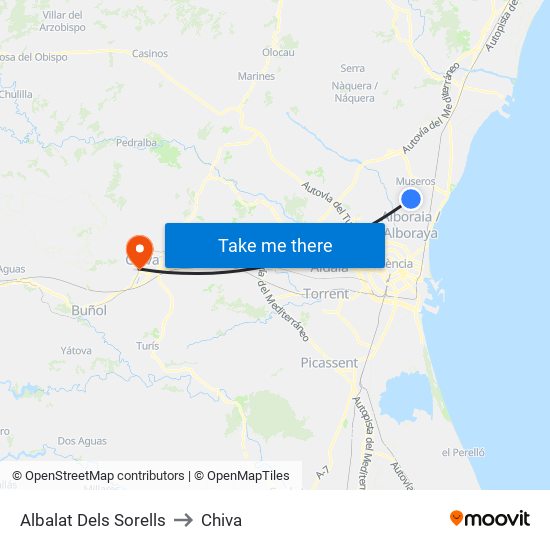 Albalat Dels Sorells to Chiva map