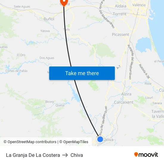 La Granja De La Costera to Chiva map
