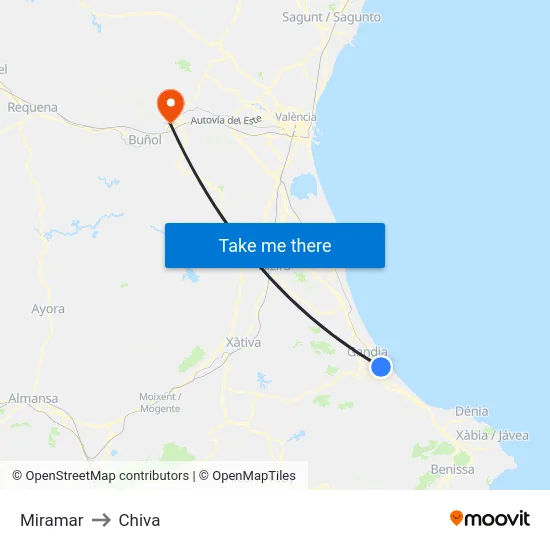 Miramar to Chiva map