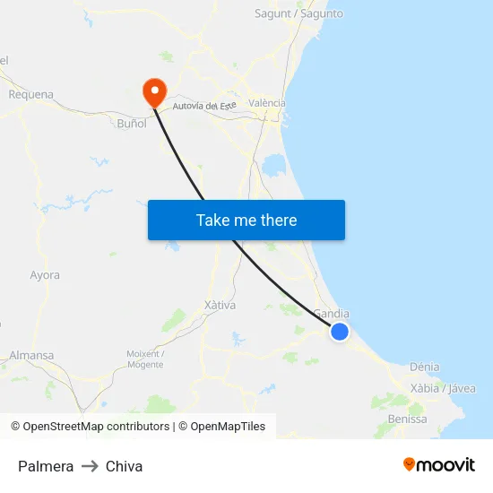 Palmera to Chiva map