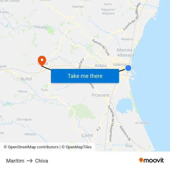 Marítim to Chiva map