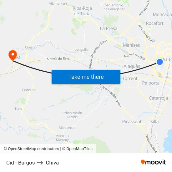 Cid - Burgos to Chiva map
