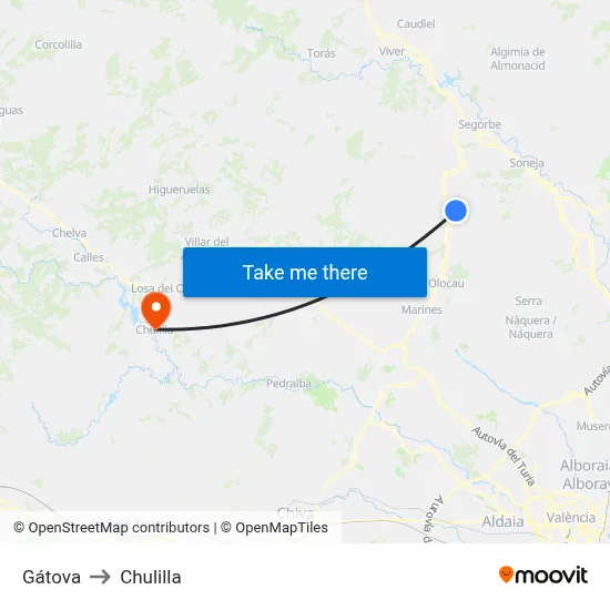 Gátova to Chulilla map