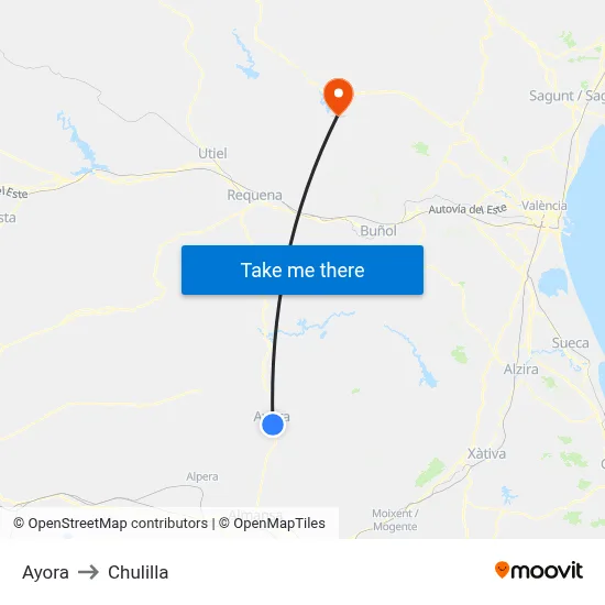 Ayora to Chulilla map