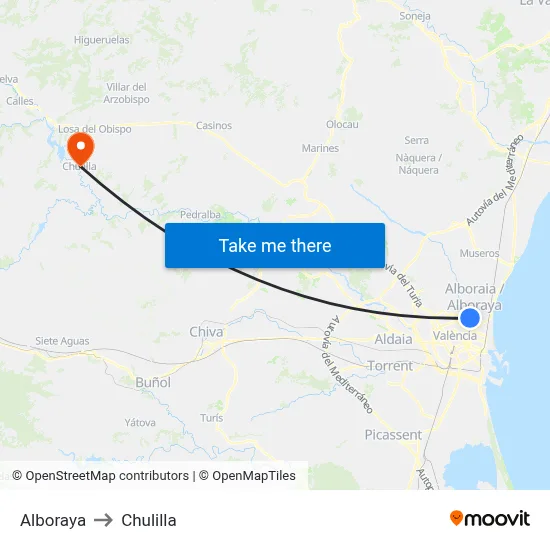 Alboraya to Chulilla map