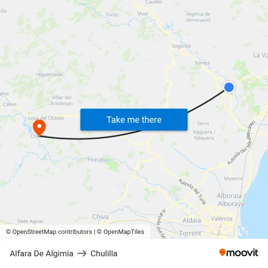 Alfara De Algimia to Chulilla map