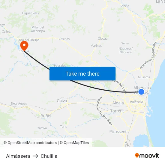 Almàssera to Chulilla map