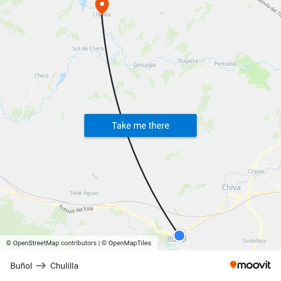 Buñol to Chulilla map